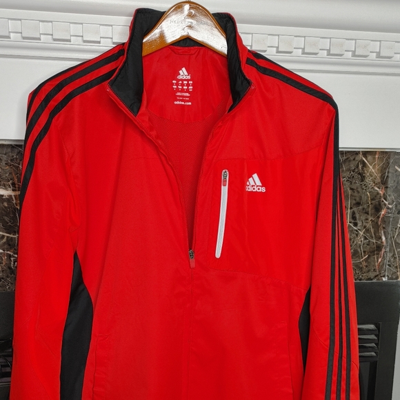 ADIDAS MENS DRIVE 2 WINDBREAKER FULL FRONT ZIP JACKET WITH STOWAWAY HOOD, RED M - Picture 2 of 14